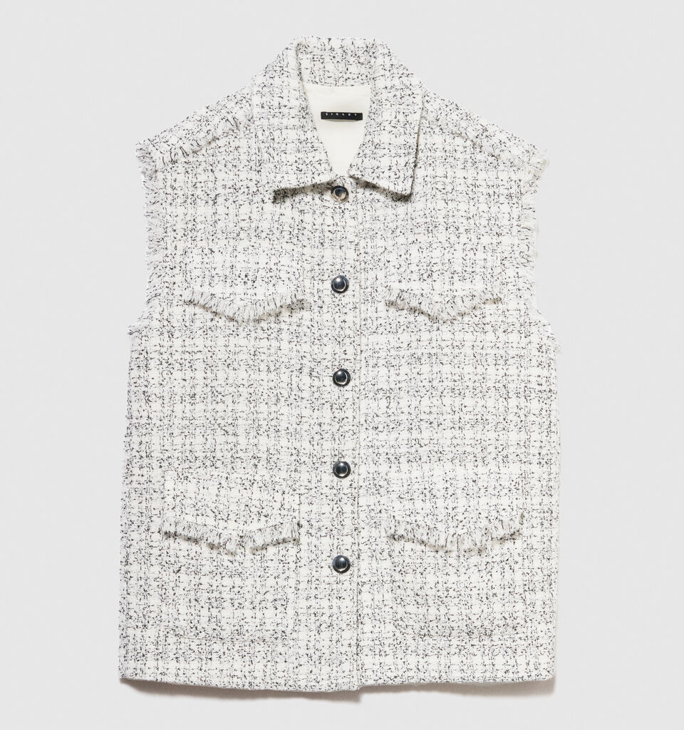 Bouclé vest - women's vests and sleeveless jackets - White | Sisley image number 6